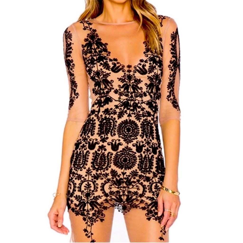 For Love And Lemons Black Mesh Illusion Detailed Dress Nwot